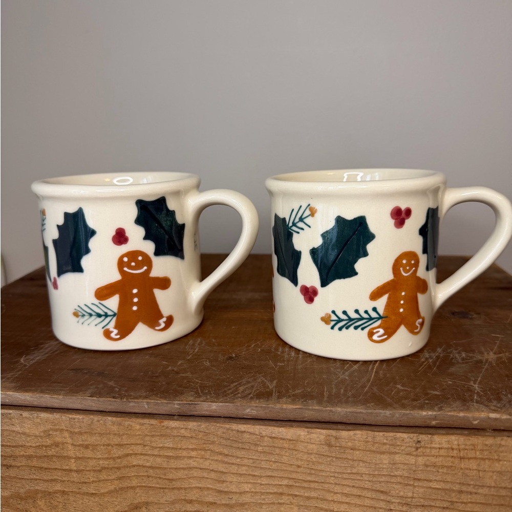 2 Vintage Christmas Mugs 1982 Hartstone Pottery Mugs/Cups 16 oz Gingerbread Man